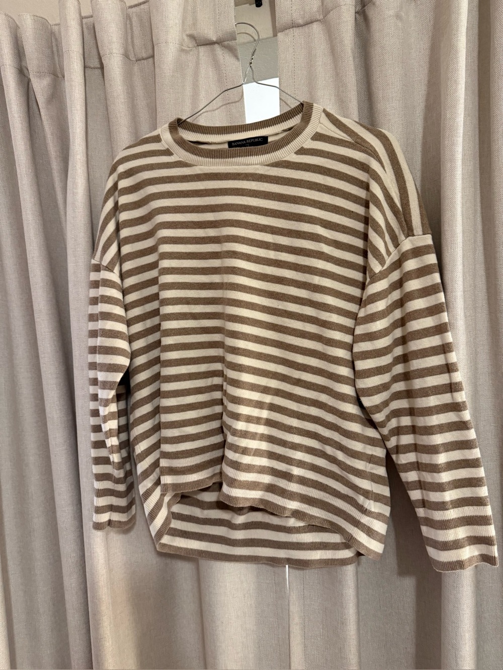 Banana Republic Factory Striped Crewneck Sweater in Beige and Cream L